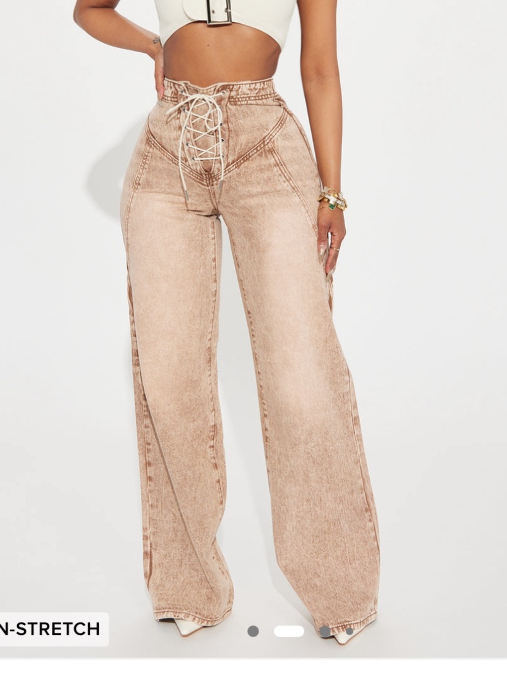 Fashion Nova Lace-Up Wide Leg Jeans Beige 5